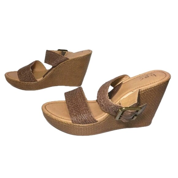 BOC Born Concept Brown Leather 3" Wedge Sandals Size 10 Slip-On Comfort Slides - Picture 2 of 16